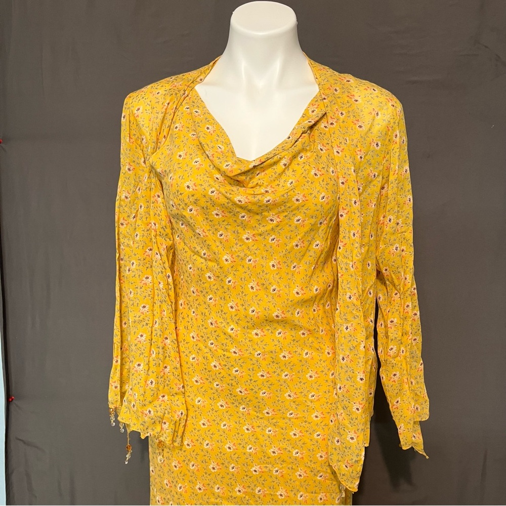 Vintage APRIL CORNELL Yellow Floral Dress Cottage Core farm house set - Picture 4 of 14